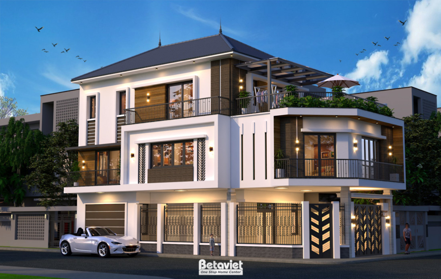 Mẫu biệt thự hiện đại 2 mặt tiền minh hoạ tiềm năng xây nhà tại Khu dân cư 6B Intresco