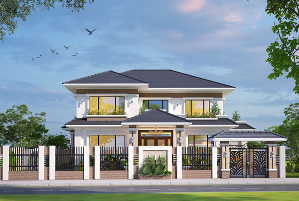 Thiết kế biệt thự nhà vườn 2 tầng mái Thái tại Quảng Ninh KT21069
