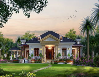 Mẫu nhà biệt thự sân vườn 1 tầng tân cổ điển tại Cần Thơ KT18092