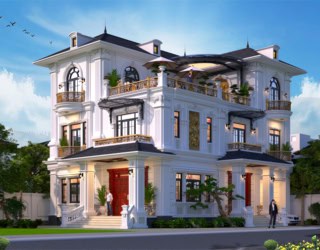 Thiết kế biệt thự 3 tầng tân cổ điển 5 phòng ngủ tại Bắc Giang KT21212