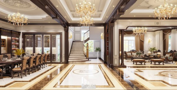 Thiết kế đại sảnh biệt thự tân cổ điển NT21071
