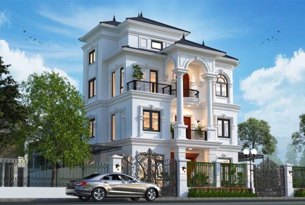 Thiết kế biệt thự tân cổ điển 4 tầng KĐT Vinhomes Green Villas KT22194