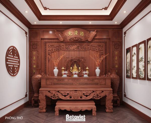 Thiết kế nội thất phòng thờ truyền thống NT23012