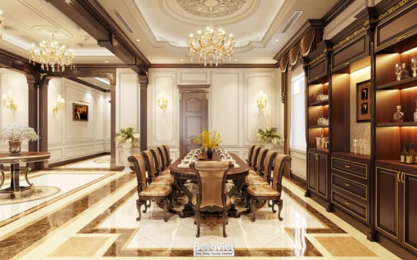 Thiết kế phòng ăn biệt thự tân cổ điển NT21071