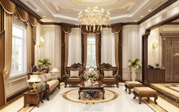 Thiết kế phòng khách biệt thự tân cổ điển NT21071