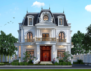 Biệt thự 3 tầng tân cổ điển mái mansard tại Thái Bình KT22124