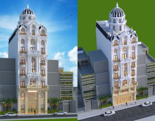 Mẫu nhà biệt thự phố kết hợp kinh doanh tân cổ điển cao 7 tầng KT21081
