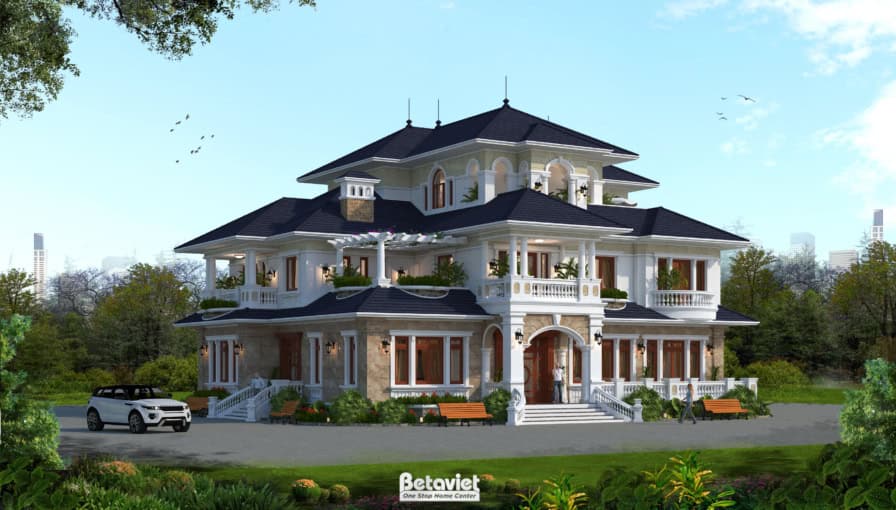 Mẫu nhà biệt thự 3 tầng mái Thái tân cổ điển 1000m2 tại Thanh Hóa KT17067