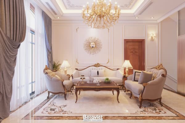 Mẫu nội thất phòng sinh hoạt chung biệt thự tân cổ điển NT22007