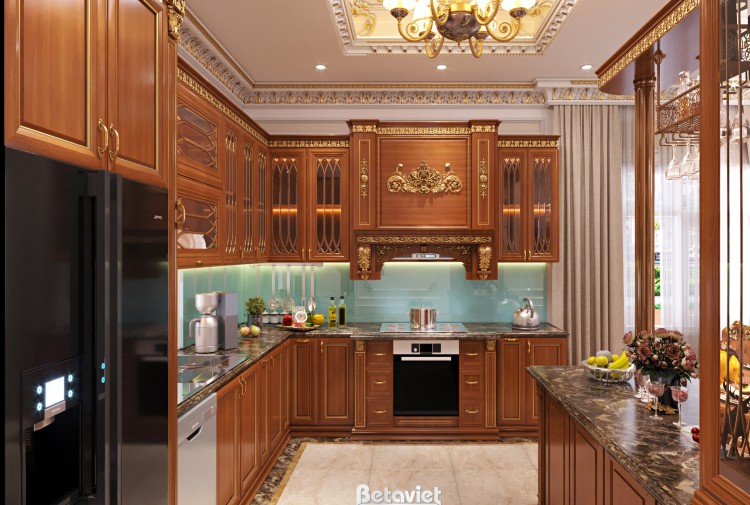 Thiết kế nội thất phòng bếp biệt thự cổ điển NT21025A