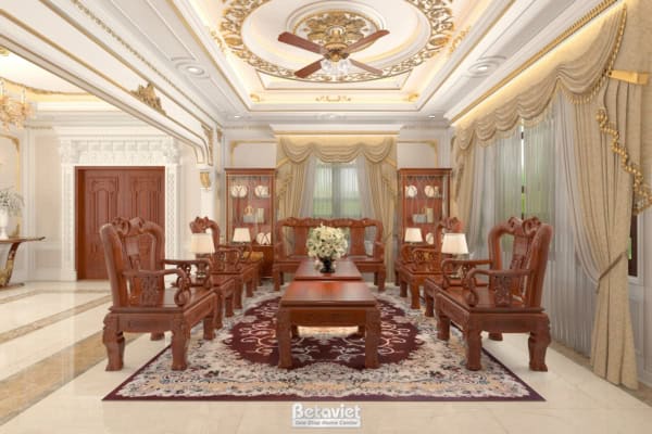Mẫu thiết kế phòng khách biệt thự tân cổ điển NT18133