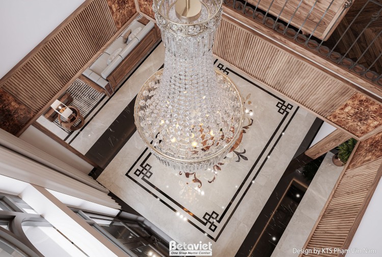 Mẫu thiết kế sảnh thông tầng hiện đại gỗ KĐT Văn Phú NT24408