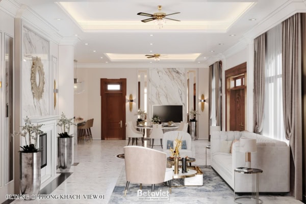 Thiết kế phòng khách biệt thự Art Deco KĐT East Center NT21106