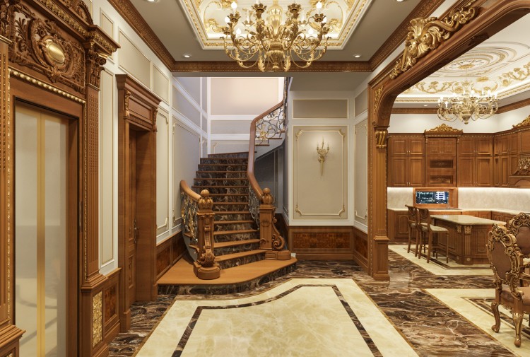 Thiết kế hành lang biệt thự tân cổ điển NT22086