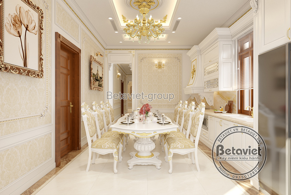 Thiết kế nội thất phòng ăn biệt thự tân cổ điển NT19064