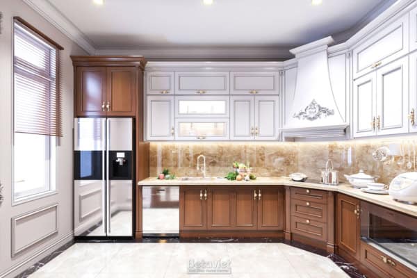 Mẫu thiết kế nội thất phòng bếp biệt thự tân cổ điển NT21046