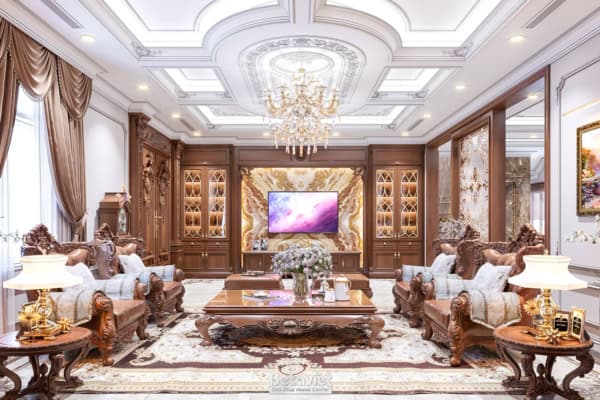 Mẫu thiết kế nội thất phòng khách biệt thự tân cổ điển NT21046