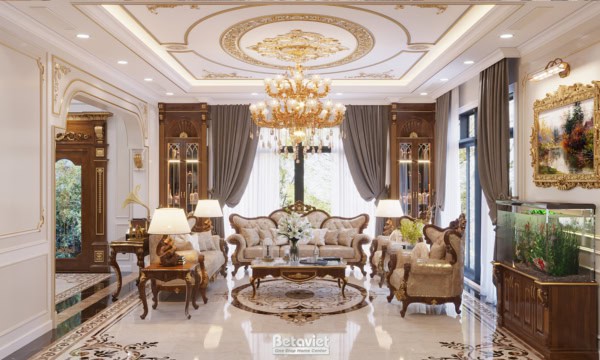 Thiết kế nội thất phòng khách biệt thự tân cổ điển NT21084