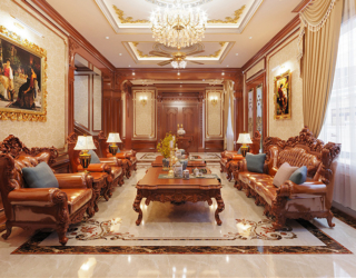 Mẫu thiết kế nội thất biệt thự tân cổ điển gỗ tại Bắc Ninh NT22015