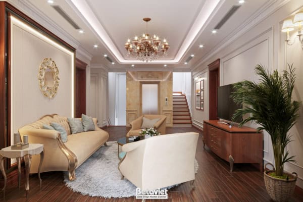 Thiết kế nội thất phòng sinh hoạt chung biệt thự tân cổ điển NT22108