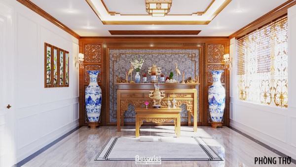 Thiết kế nội thất phòng thờ truyền thống biệt thự NT20105