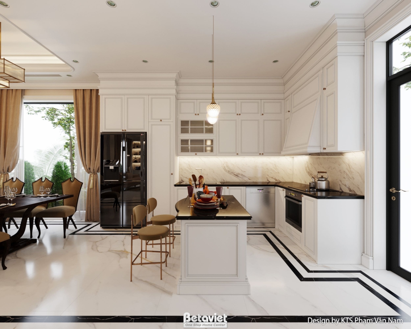 Thiết kế phòng bếp biệt thự tân cổ điển KĐT Vinhomes Cầu Rào NT24407
