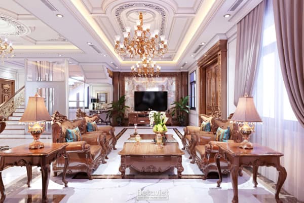 Mẫu thiết kế phòng khách tân cổ điển biệt thự NT22098