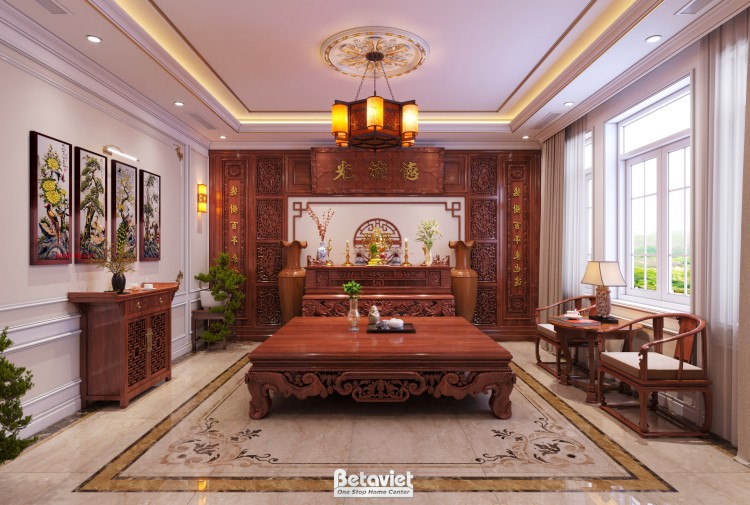 Thiết kế nội thất phòng thờ biệt thự truyền thống NT21025A