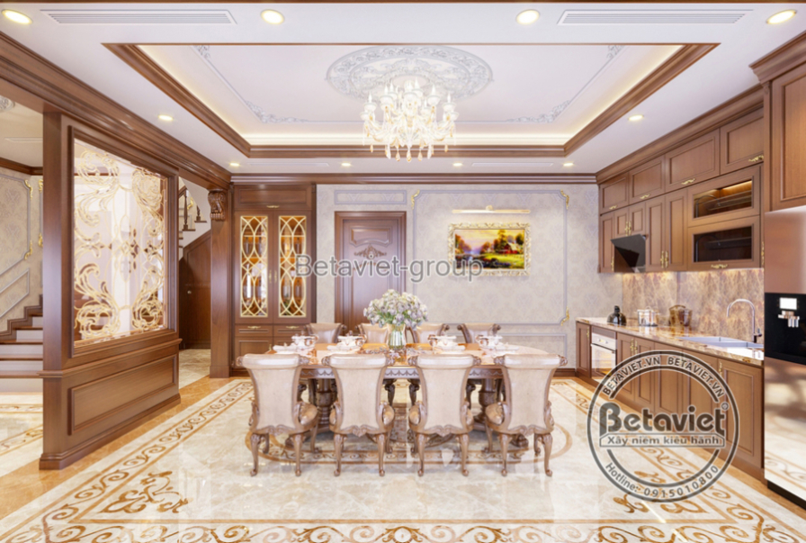 Mẫu thiết kế nội thất phòng bếp tân cổ điển NT21122