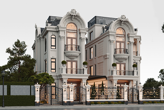 Thiết kế biệt thự liền kề tân cổ điển KĐT Vinhomes Star City KT24612