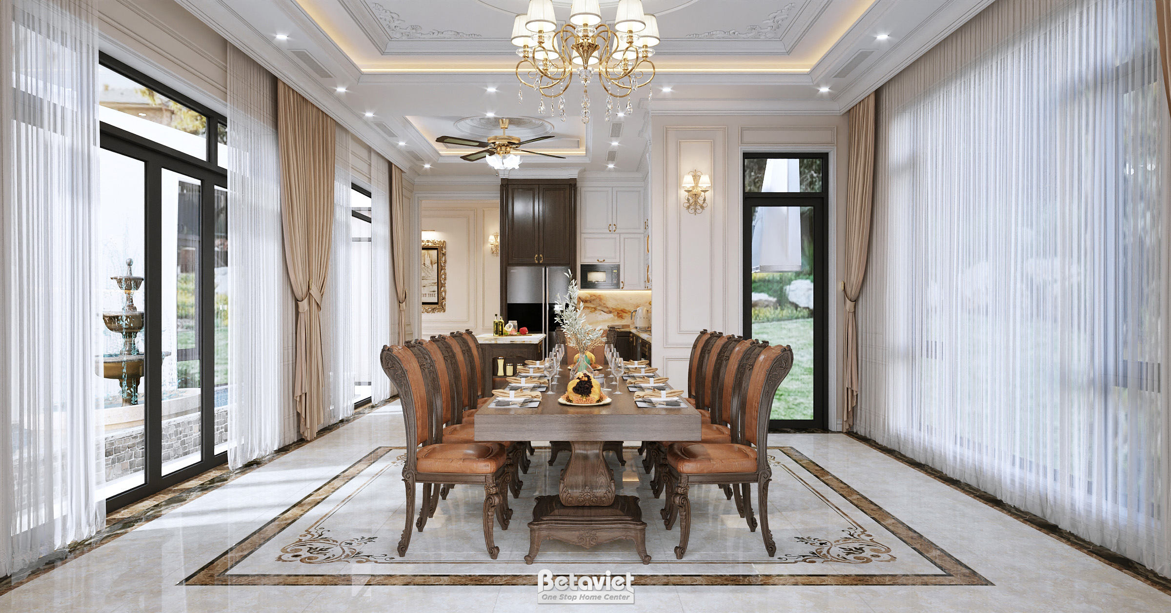 Mẫu nội thất phòng bếp biệt thự tân cổ điển NT2008647