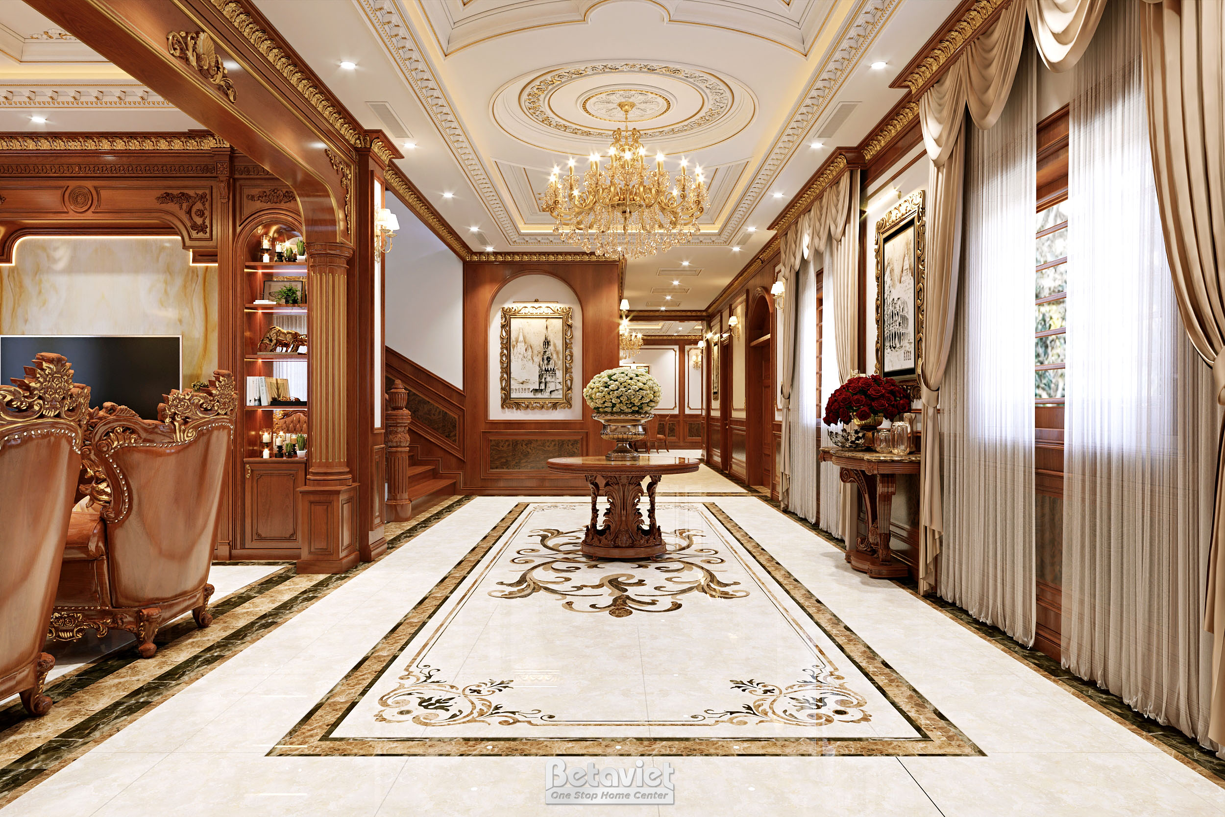 Thiết kế đại sảnh biệt thự tân cổ điển NT2009044