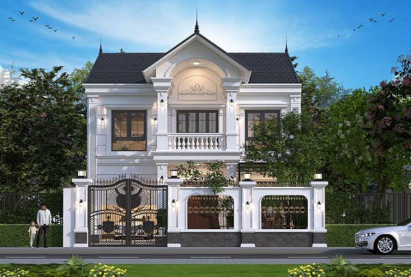Bản vẽ chi tiết biệt thự 2 tầng phong cách hiện đại Châu Âu