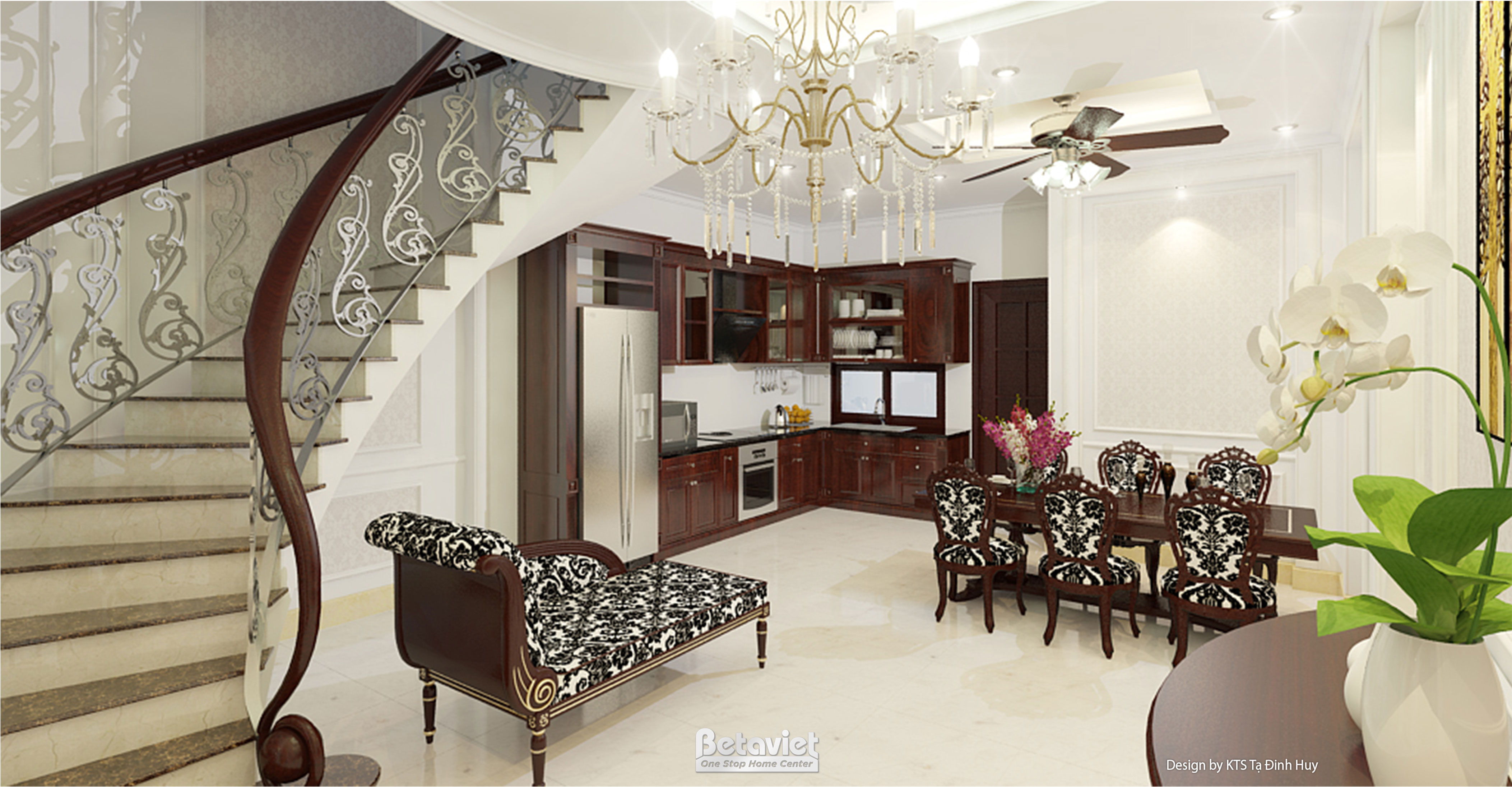 Thiết kế nội thất căn hộ tân cổ điển phòng bếp NT24551