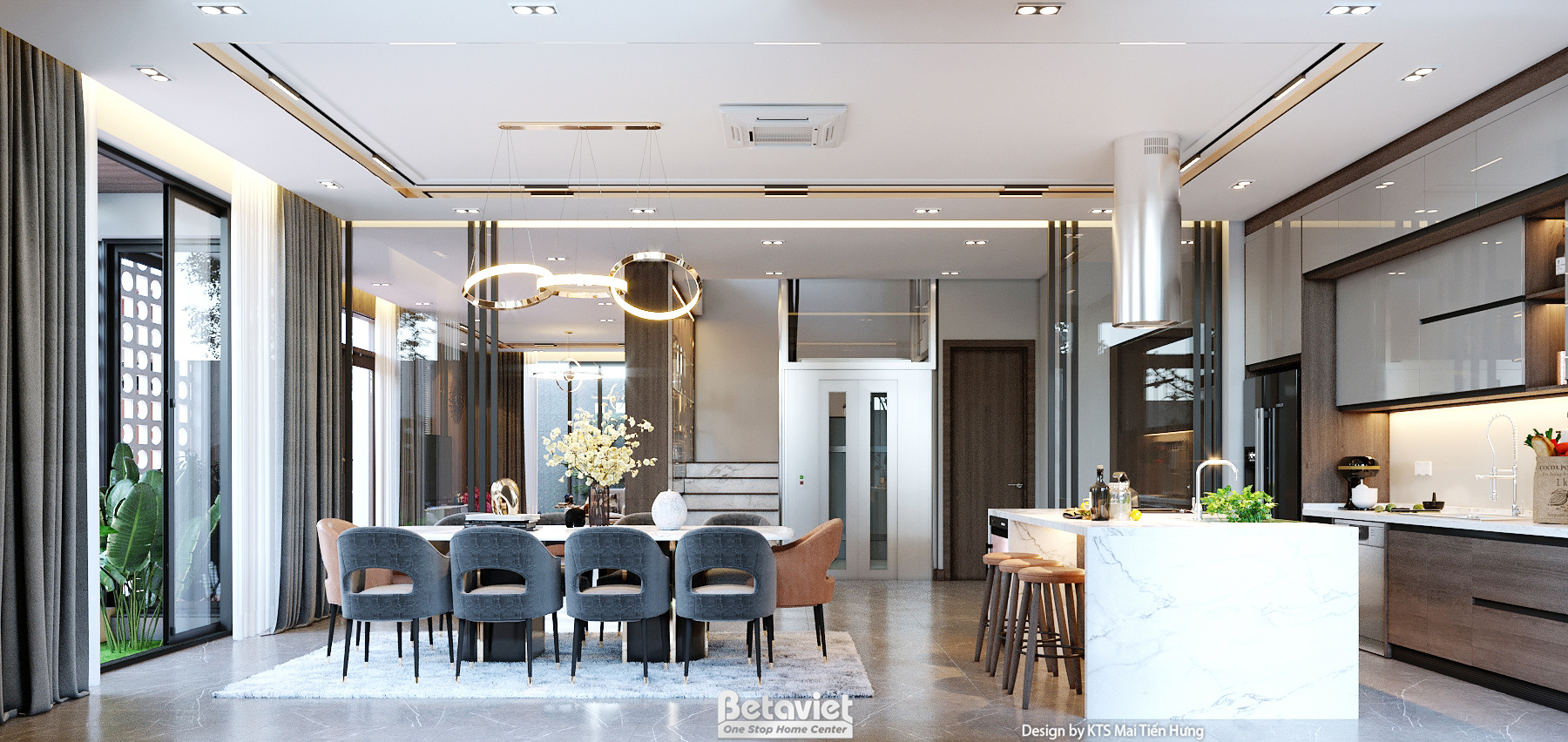 Thiết kế phòng bếp biệt thự phong cách hiện đại NT24556
