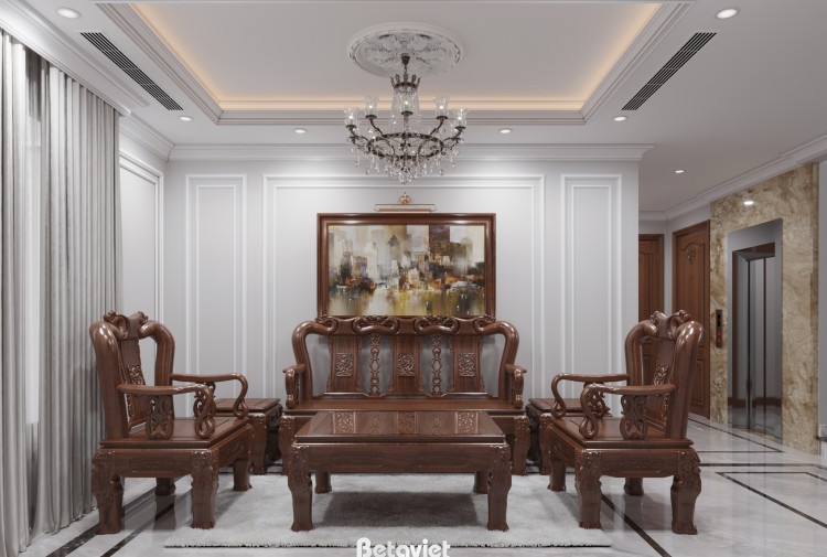 Thiết kế phòng sinh hoạt chung truyền thống biệt thự NT22153
