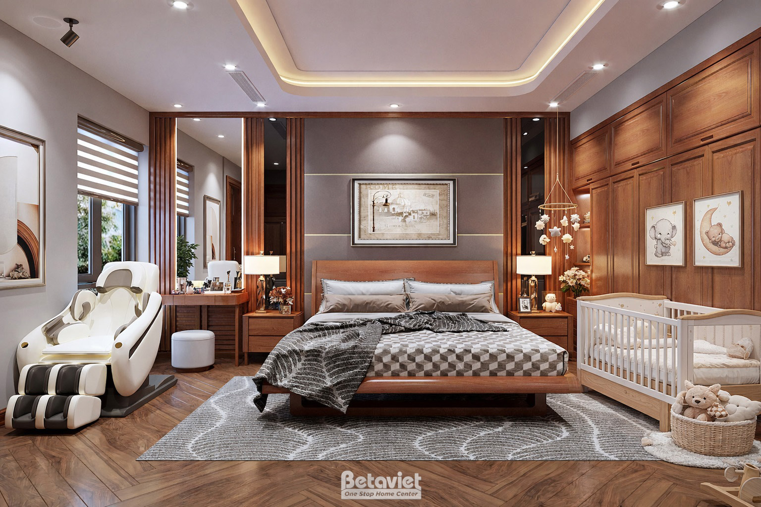 Ý tưởng tuyệt vời trong thiết kế nội thất phòng ngủ Master và con cái độc đáo