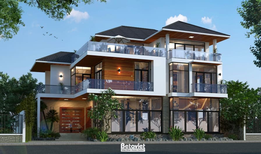 Mẫu biệt thự hiện đại 3 tầng mái Nhật 600m2 tại Bắc Ninh KT24735
