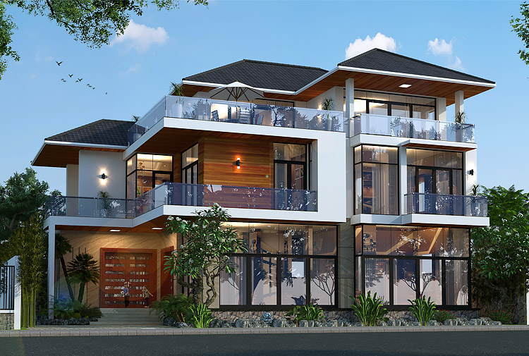 Biệt thự hiện đại 3 tầng mái Nhật Bắc Ninh 600m2