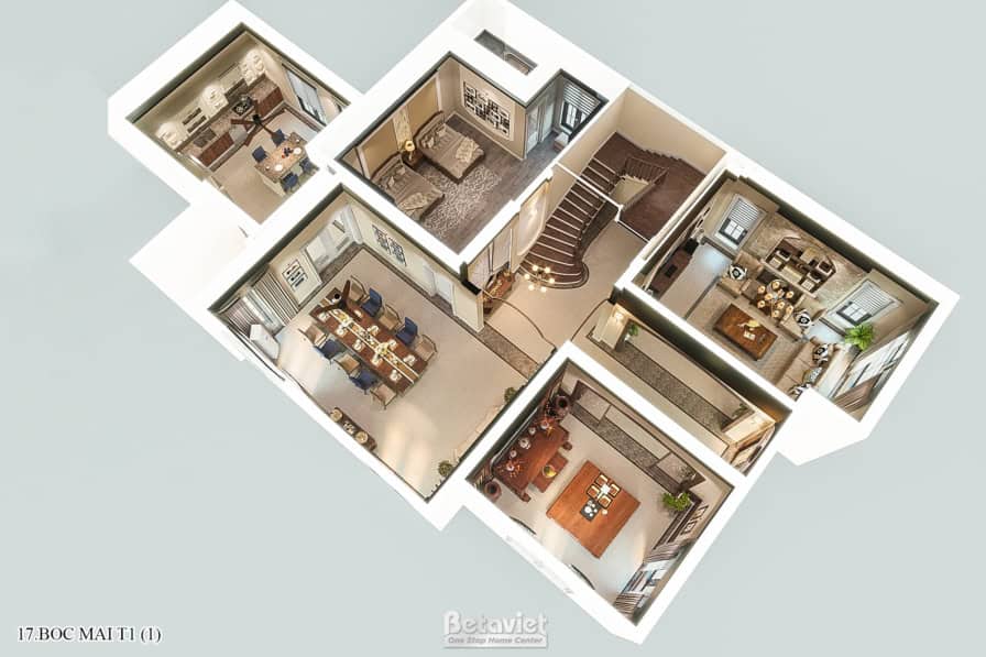Mẫu nội thất biệt thự Địa Trung Hải 4 phòng ngủ tại Hải Dương NT21109