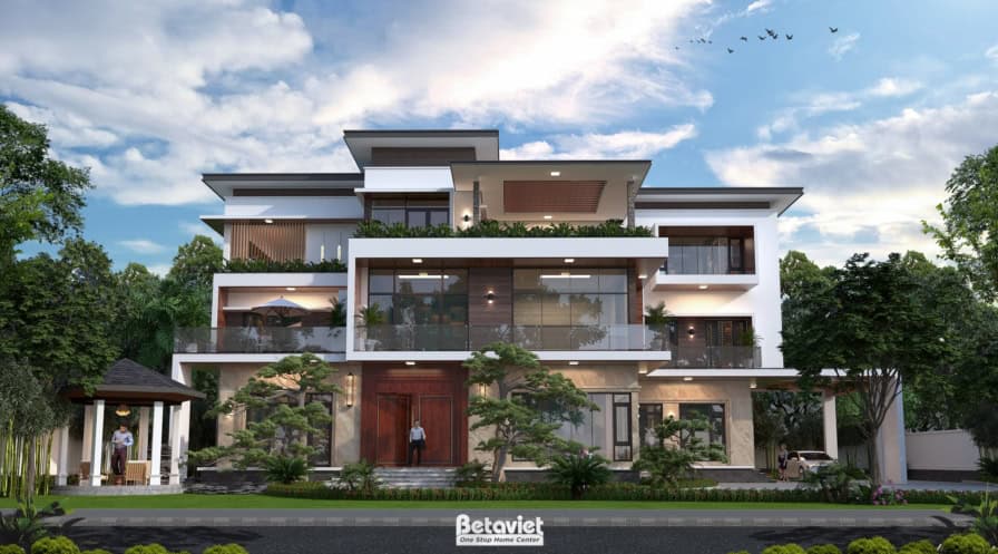 Thiết kế kiến trúc nhà biệt thự hiện đại 3 tầng tại Vĩnh Phúc KT2009220