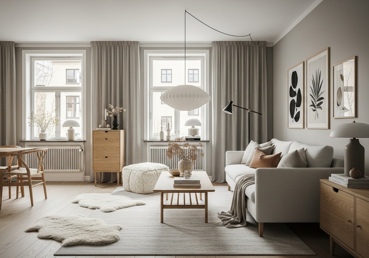 Phòng khách Scandinavian biệt thự