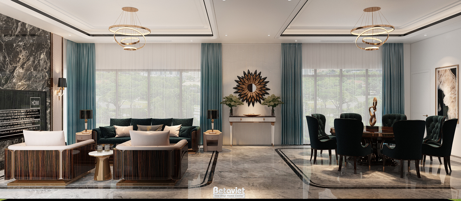 Phòng khách bếp thông thoáng