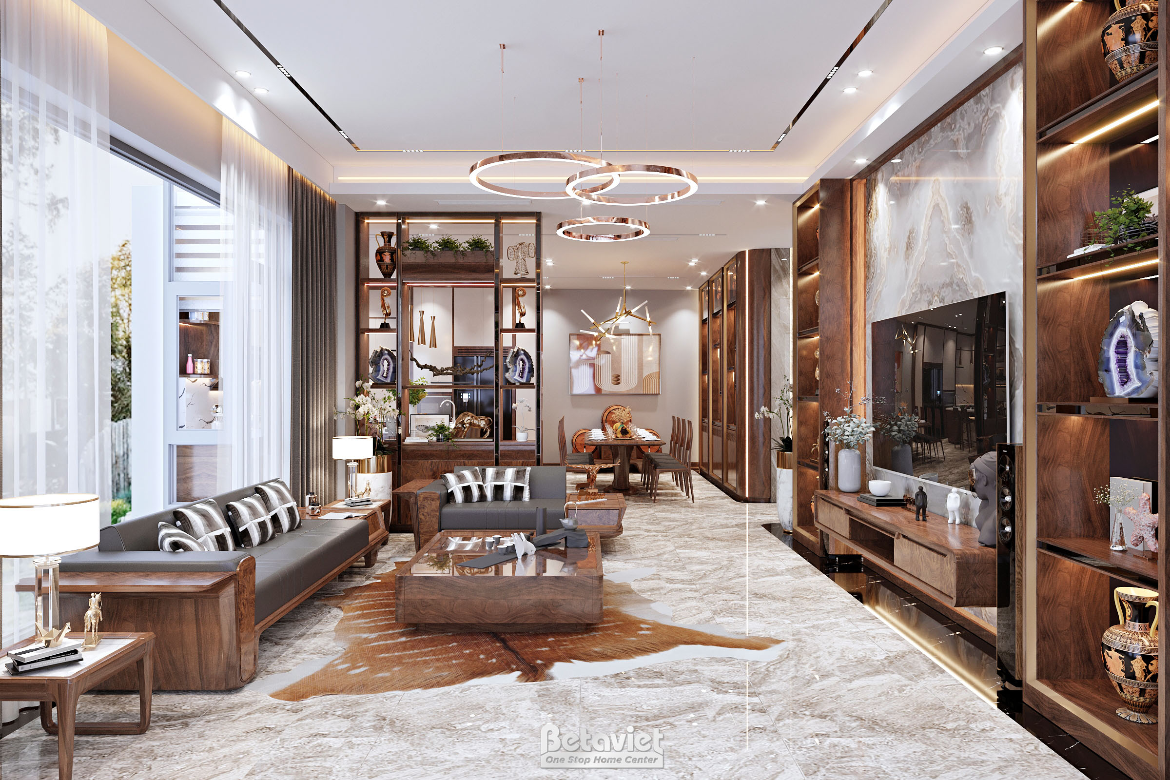 Open plan phòng khách bếp 2026