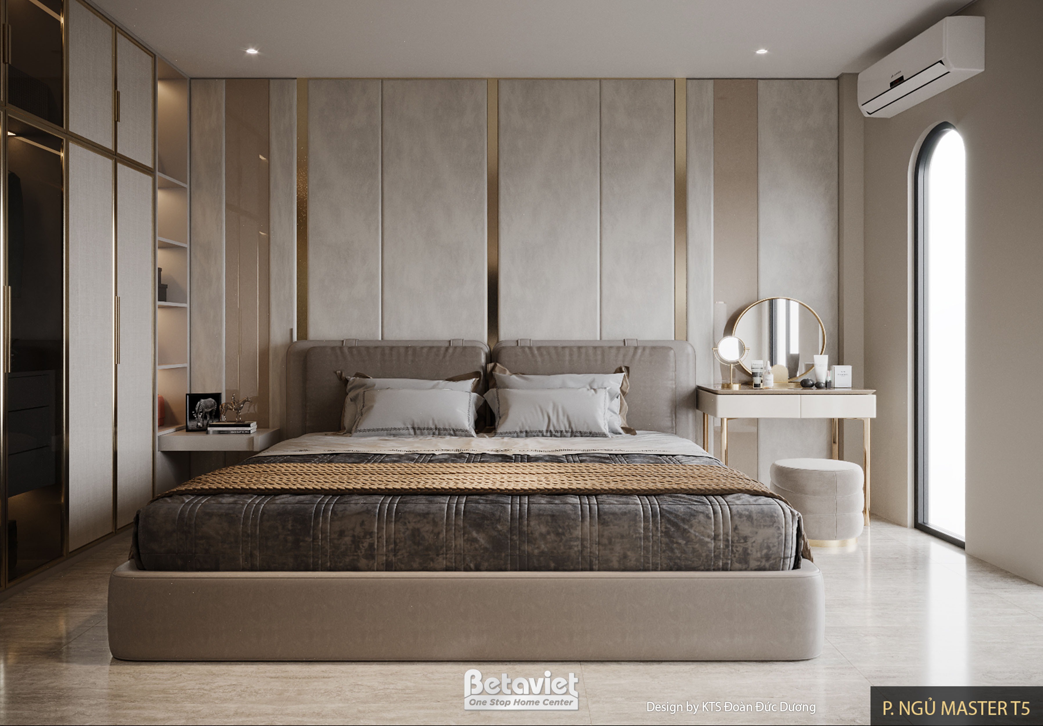 Phòng ngủ xám trắng biệt thự cao cấp