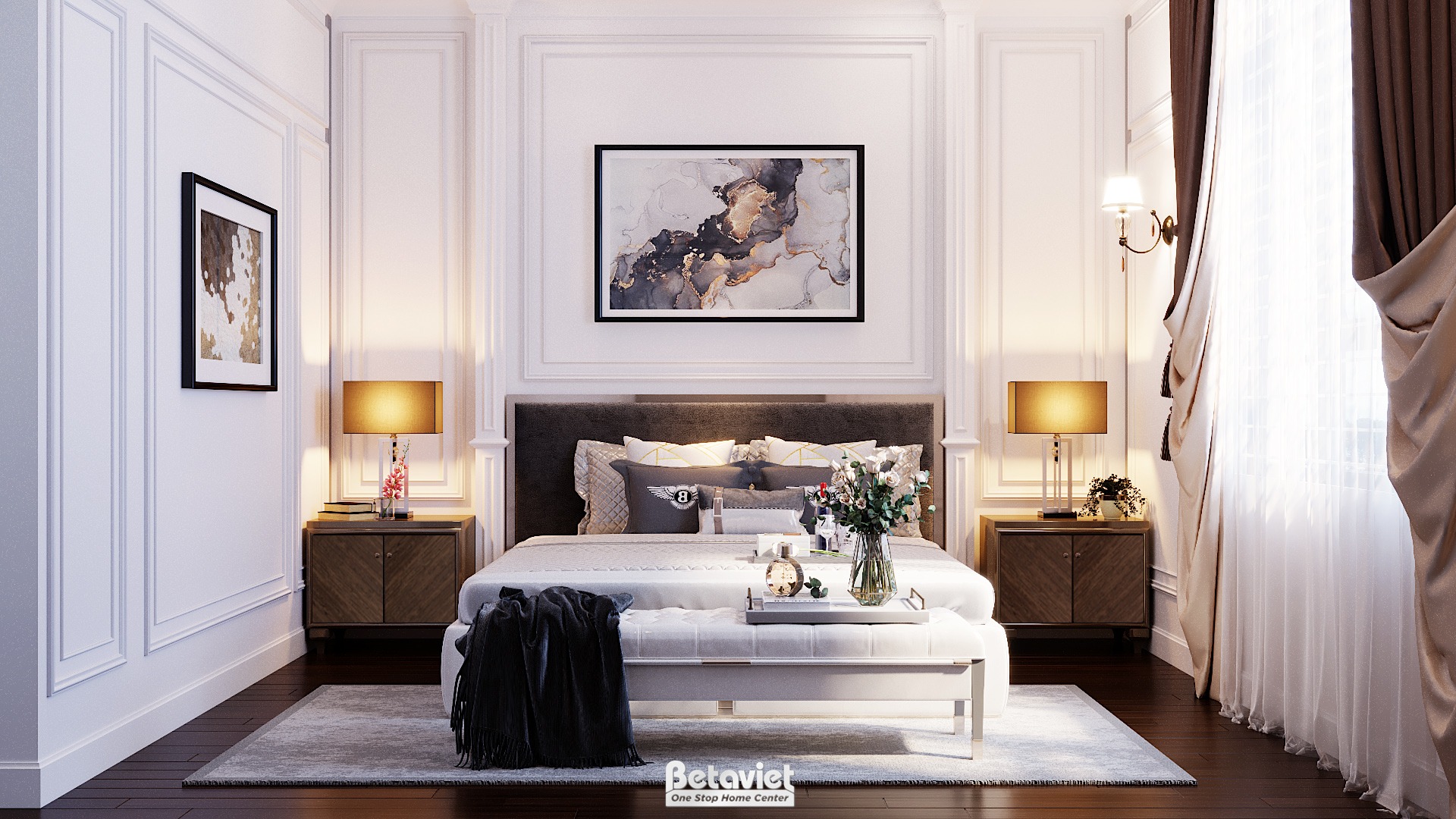 Phòng ngủ xám xanh lam tinh tế