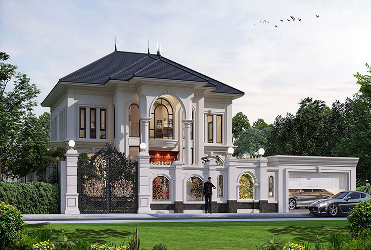 Bản vẽ biệt thự 2 tầng mái Nhật tân cổ điển thiết kế bởi Betaviet