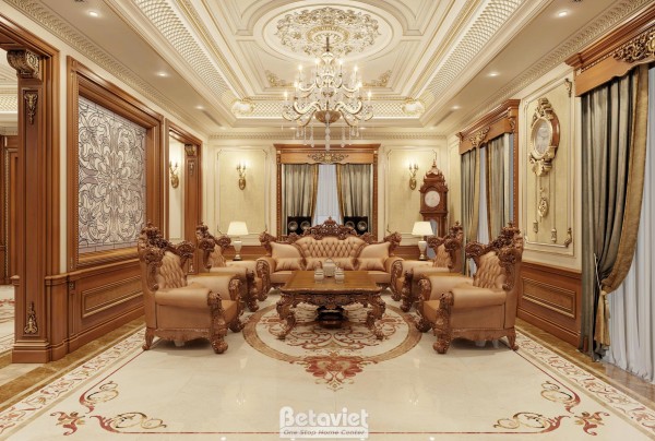 Mẫu nội thất phòng khách biệt thự tân cổ điển tại Hòa Bình NT2009313-1A