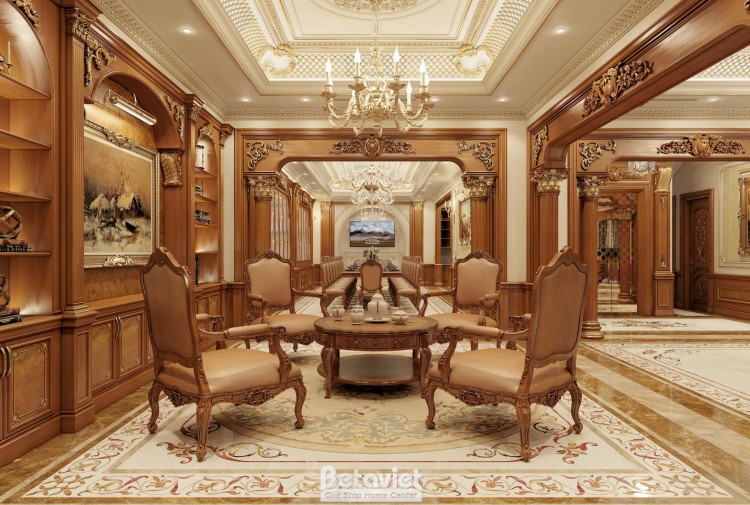 Mẫu thiết kế phòng sinh hoạt chung biệt thự tân cổ điển NT2009313-1A