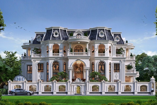 Thiết kế dinh thự tân cổ điển 2 tầng mái Mansard tại Hải Phòng KT25828